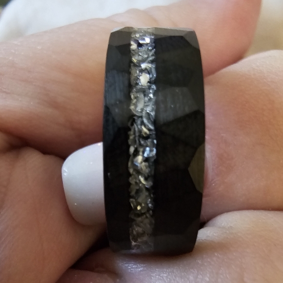 Sz 10, Muonionalusta Meteorite Tungsten Carbide Hammered Ring, M/F New! - Picture 7 of 10